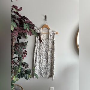 Bellambia linen Sleeveless Cream Dress with Black Floral Outline